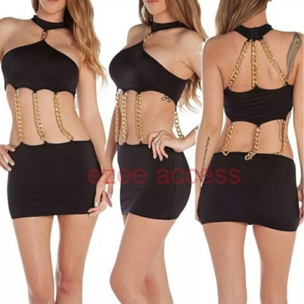 Black dress collar high neck chains body size s/m
